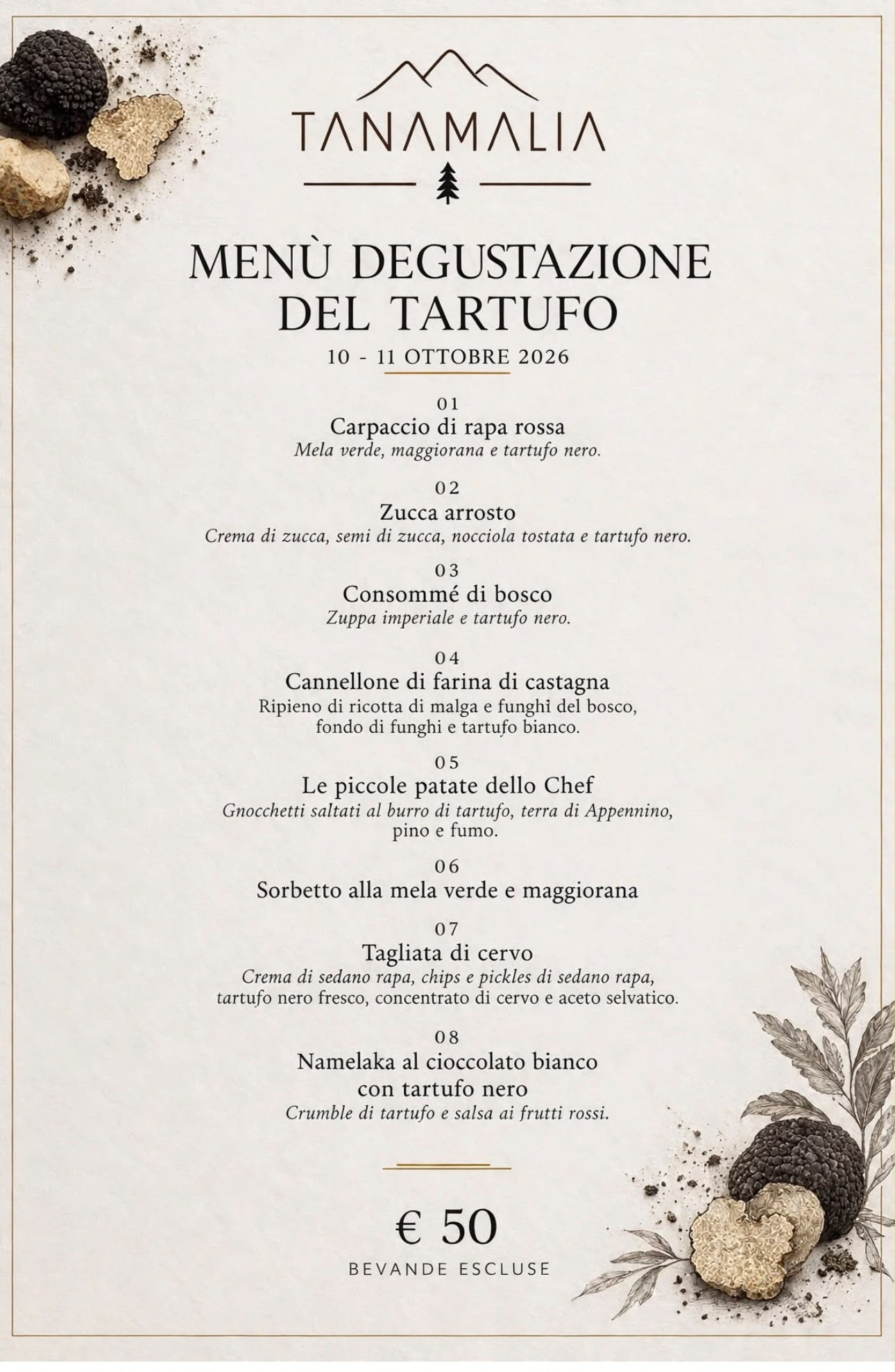Menù Degustazione Tartufo Ristorante Tanamalia - Tartufesta 2026 Lizzano in Belvedere