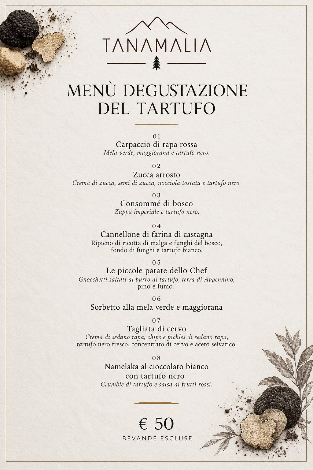 Menù Degustazione Tartufo Ristorante Tanamalia - Tartufesta 2026 Lizzano in Belvedere
